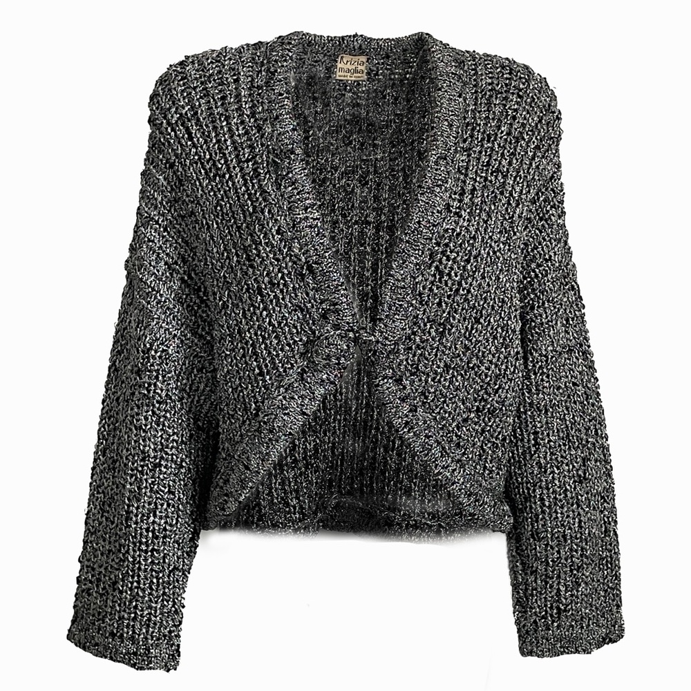 Krizia Maglia Sweater Loose Knit Shrug Metallic Knit Italy Vintage Size S